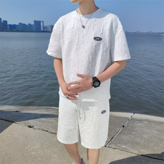 夏季短袖套裝 M-3XL 休閒運動套裝 寬鬆短袖T恤/短褲兩件套 男生衣服