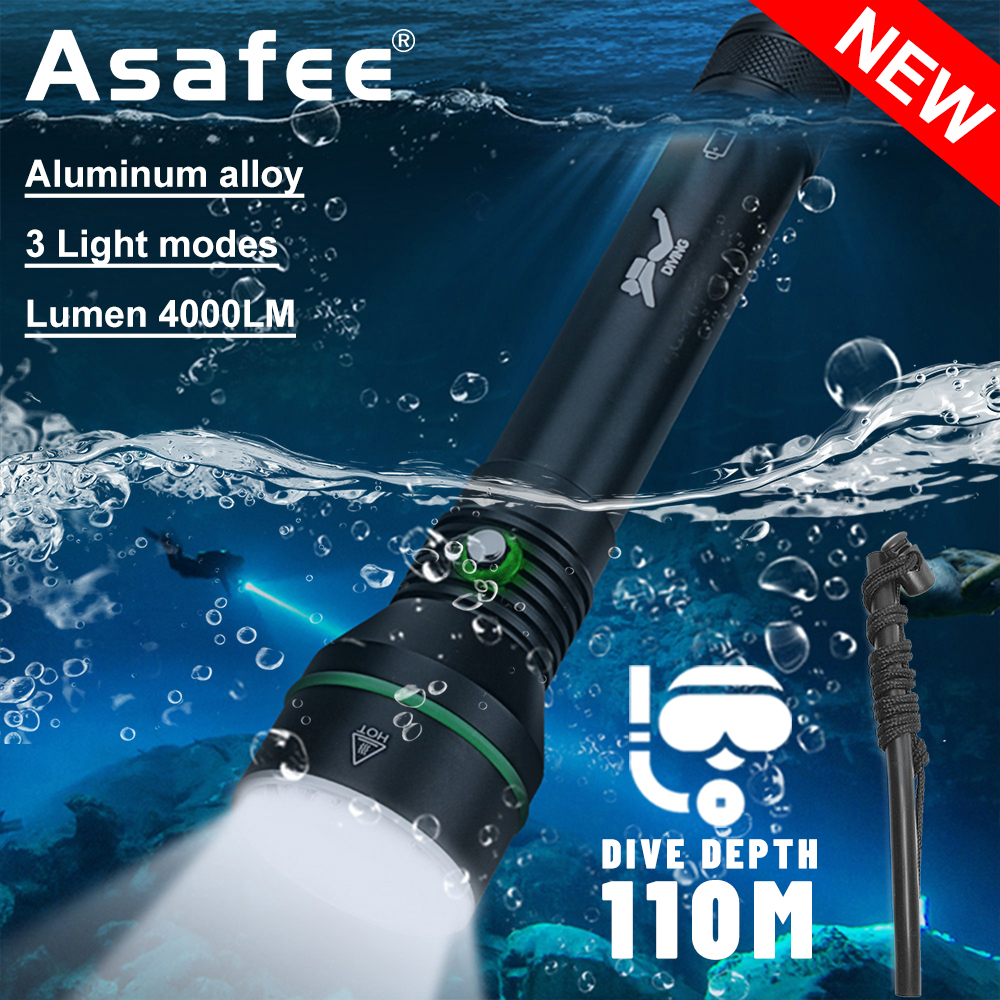 Asafee S5 4000LM XHP70 LED 超亮潛水水肺手電筒 110M 水下帶 18650/26650 電池