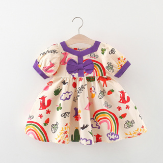 兒童連衣裙韓式塗鴉印花嬰兒連衣裙時尚可愛公主裙女寶寶衣服