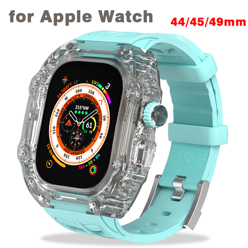 錶殼和錶帶透明改裝套件運動橡膠錶帶兼容 Apple Watch Ultra 8 7 6 SE 5 4 iwatch 系列