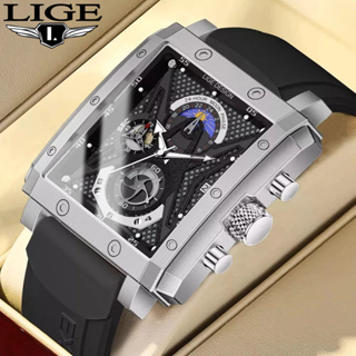 Lige 男士手錶原創時尚方形錶盤石英腕錶運動防水手錶男士計時碼表禮物