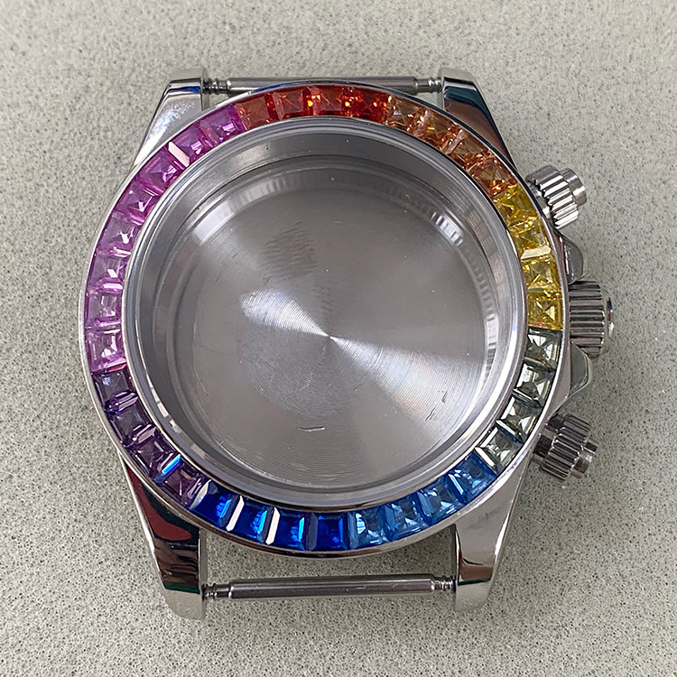 39mm PVD 錶殼鑽石色藍色表圈藍寶石玻璃手錶配件適用於 VK63 機芯