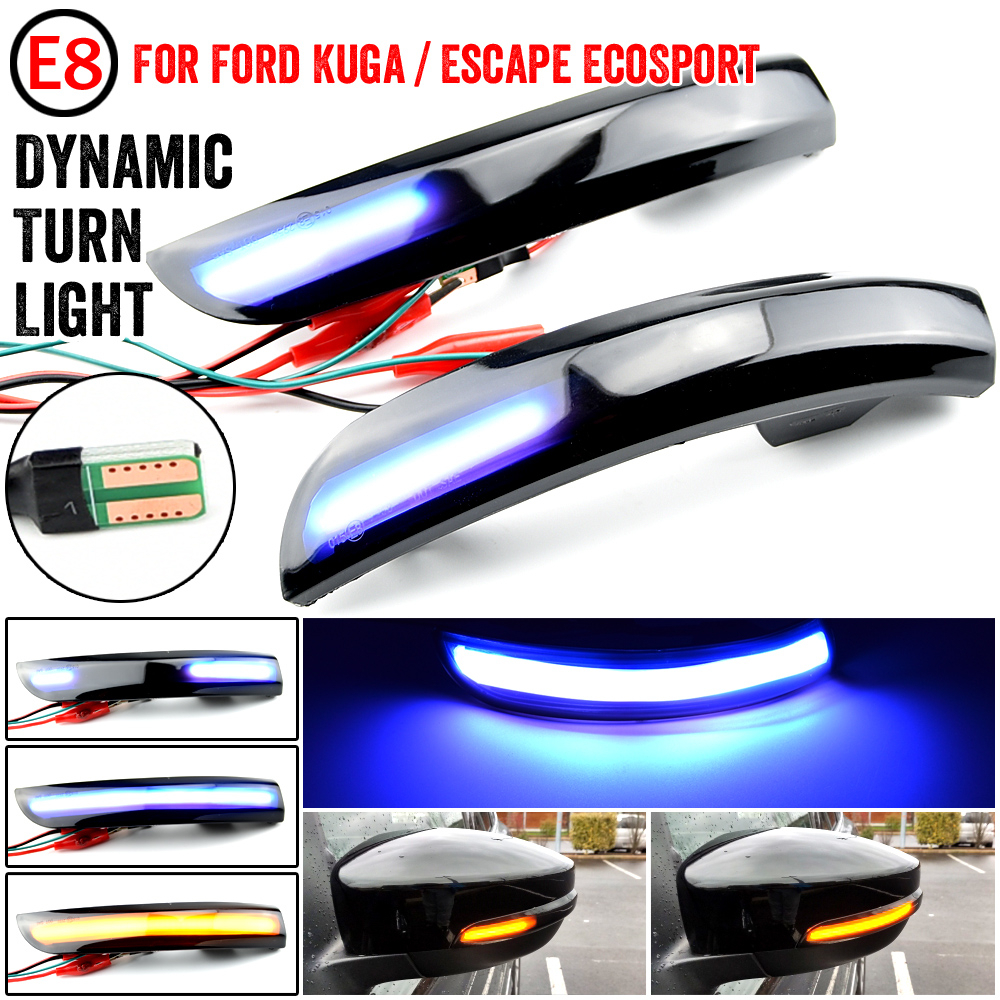 2 件裝動態閃光燈 LED 轉向信號燈煙熏流動後視鏡燈指示燈適用於福特 Kuga Ecosport 2013-2019