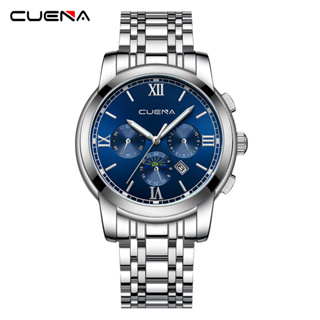 Cuena 男士手錶原裝品牌不銹鋼防水石英模擬商務運動 6052