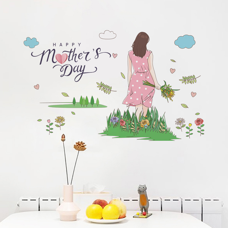 五象設計 2pc/set 母親節裝飾牆貼 感恩媽媽牆貼 臥室客廳裝飾 牆面佈置自粘牆貼紙