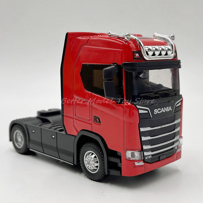 1:50 壓鑄金屬模型卡車玩具斯堪尼亞 S730 半拖車拖拉機微型複製品迴力帶聲光