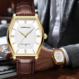 新品 CRRJU 男士手錶原裝正品時尚復古創意設計方形錶盤皮革錶帶休閒商務運動石英防水 5020 X