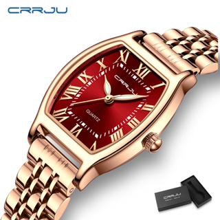 Crrju 原裝不銹鋼防水女士手錶奢侈品牌復古時尚小錶盤商務運動石英模擬防水 5013