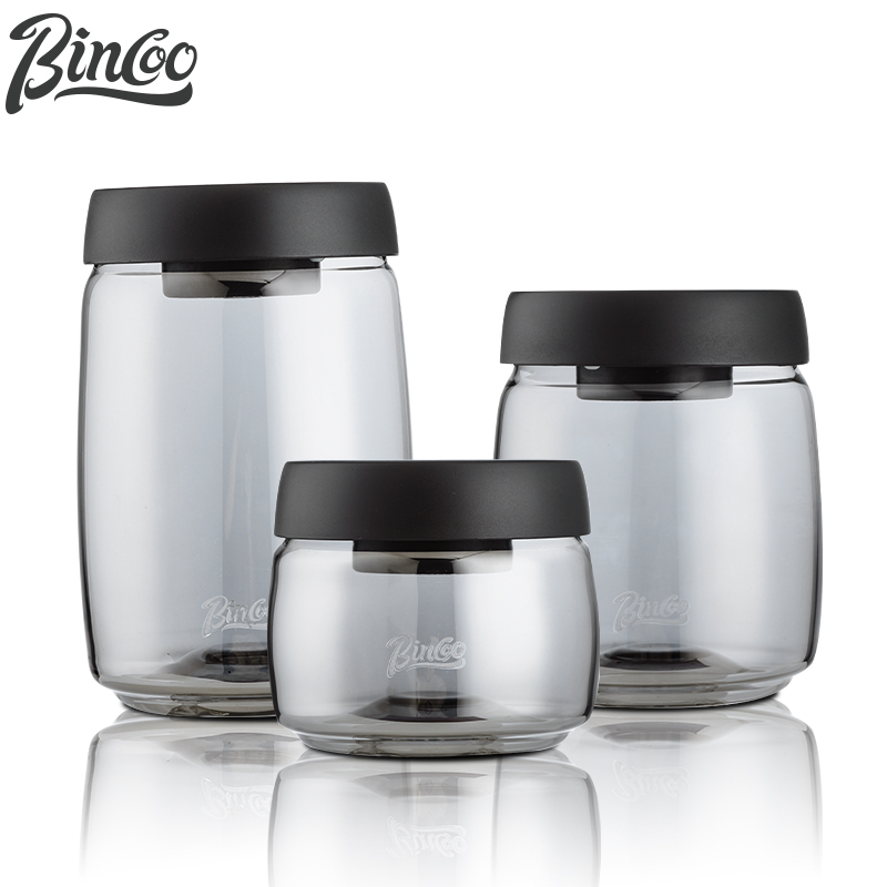 BINCOO 咖啡豆保存罐 玻璃抽真空密封罐 按壓式咖啡粉儲存罐 咖啡罐子400ML/800ML/1200ML