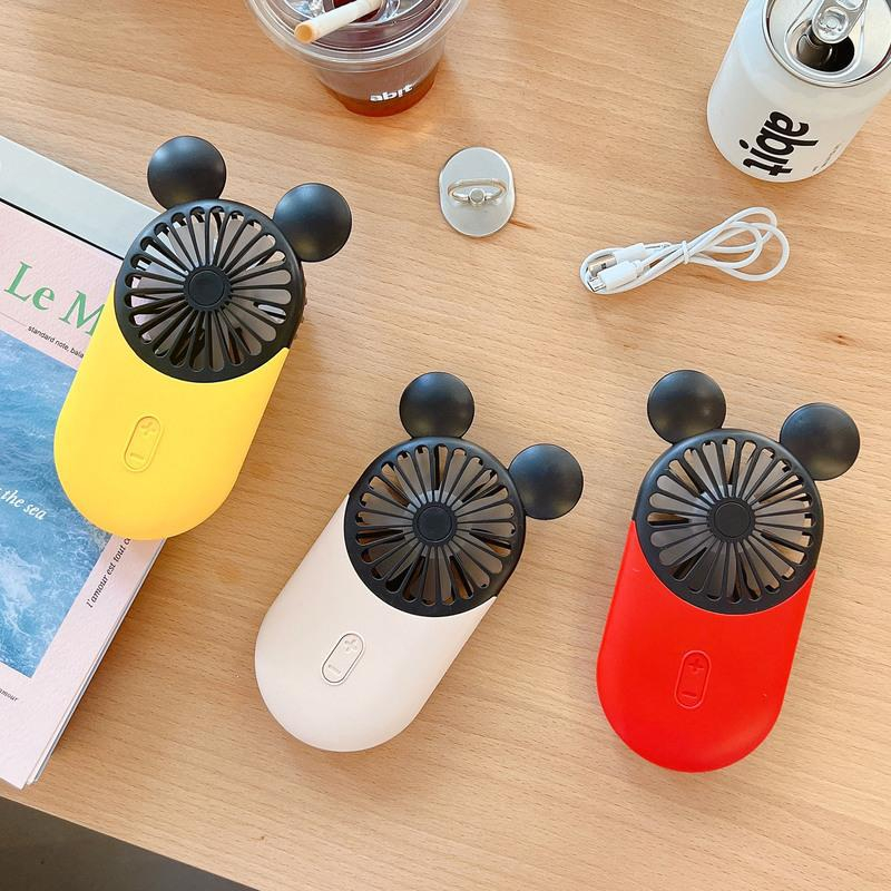 迪士尼卡通米奇夜光小風扇便攜usb充電手持迷你學生夏季戶外風扇風力發電可愛禮物