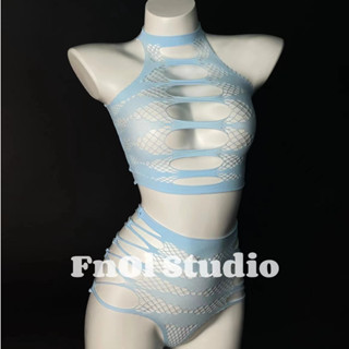「FnOl Studio」Baby blue 現貨秒出！可撕情趣內衣 條紋露胸分體性感套裝
