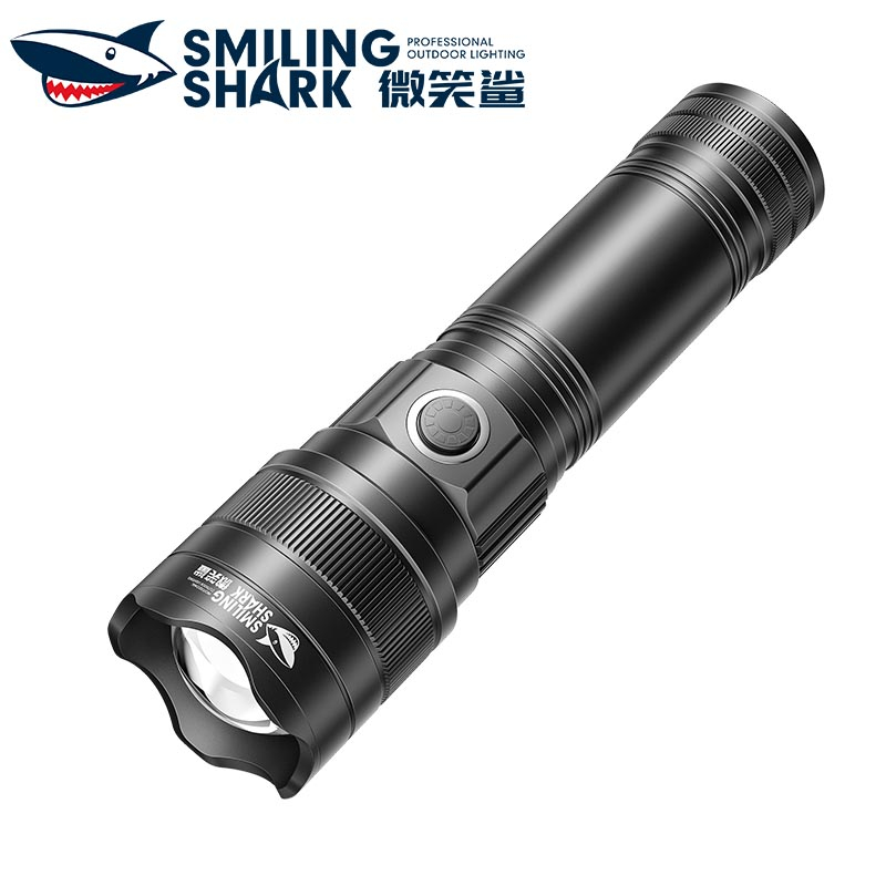 微笑鯊正品 SD5029 led強光手電筒 M80大功率 超亮 5檔可調焦 USB充電 防水戶外露營登山手電筒 便攜家用