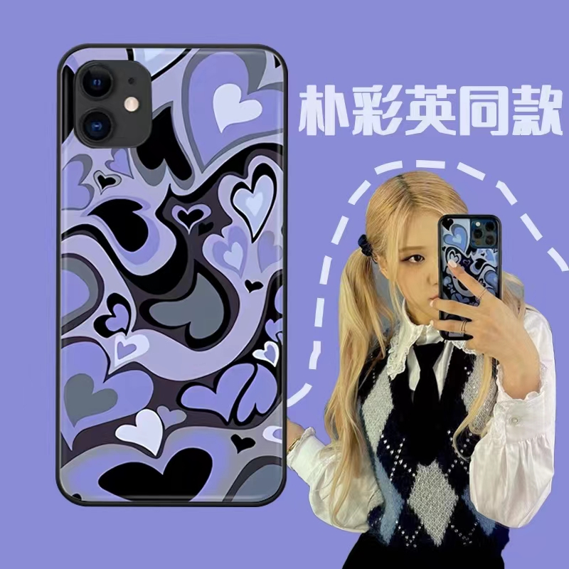 韓國blackpink小眾玫瑰園彩英同款紫色愛心手機殼適用於iphone 13/14