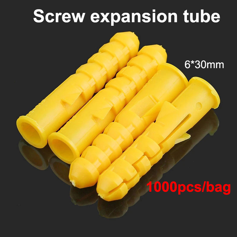 1000 件 6x30mm 塑料膨脹管槽,牆錨塑料膨脹螺栓連接器膨脹管(黃色)