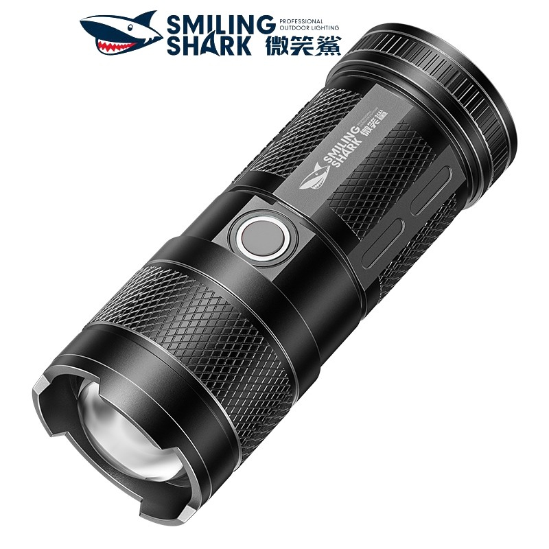 微笑鯊正品 SD1012 強光手電筒led白激光M55超亮遠射手電USB充電變焦防水尾部COB白紅藍3光家用耐用戶外照明