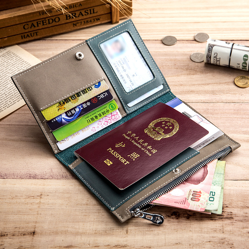 超薄護照包皮革防盜旅行錢包拉鍊票夾文件袋 ANS