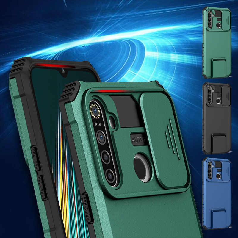 適用於 Realme 5 5i 5S 6i 手機殼推窗支架防摔硬殼相機保護套