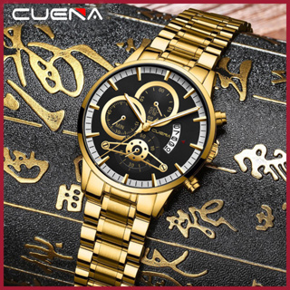 Cuena 男士手錶原創品牌不銹鋼創意設計錶盤時尚奢華獨特休閒商務運動石英防水 6057