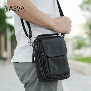 NASVA男士真皮小挎包休閒時尚簡約頭層牛皮迷你斜背包斜背包夏季手機包
