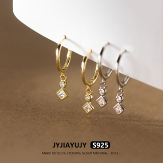 Jyjiayujy 100% 純銀 S925 圈形耳環 12 毫米尺寸垂墜耳環雙層設計白色鋯石韓國高品質時尚防過敏首飾禮