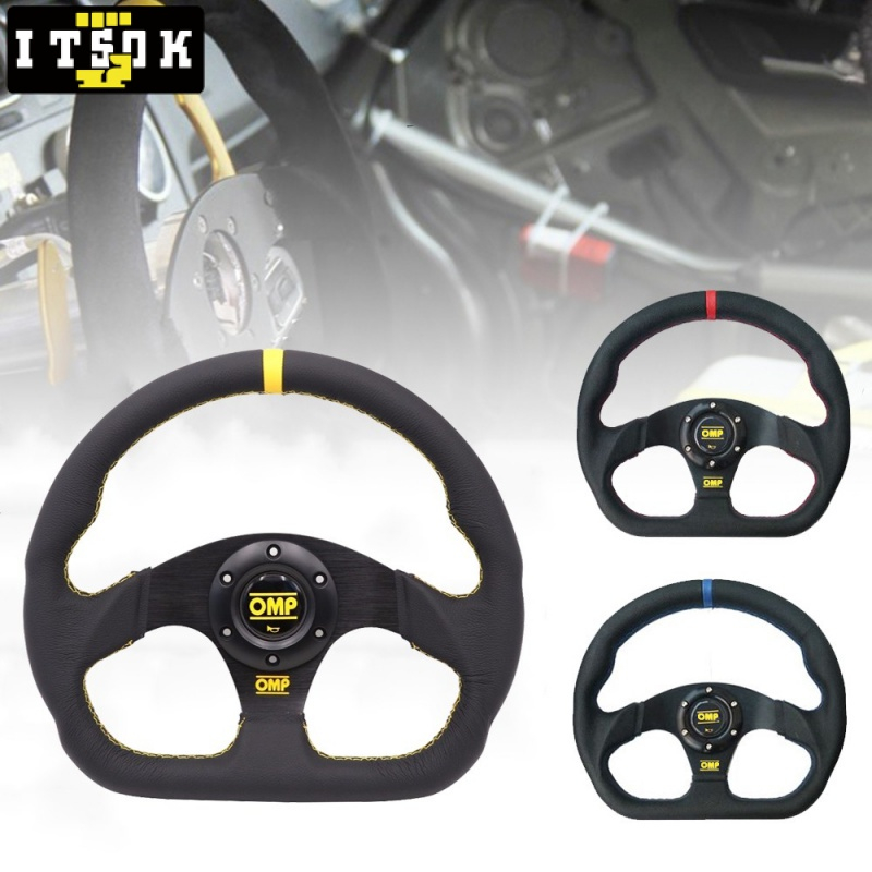 【ITSOK】OMP D型方向盤 麂皮/皮革 黑色 改裝方向盤 賽車方向盤 13 英寸 325mm 通用