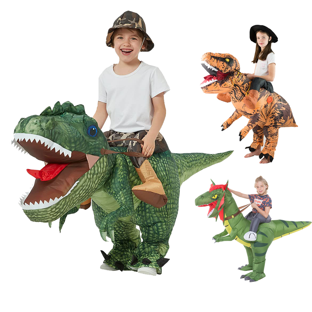 兒童男孩女孩充氣恐龍騎行造型服裝 充氣恐龍裝 雙脊龍霸王龍 幼稚園表演變裝衣服 萬聖節嘉年華派對 身高80-150可穿
