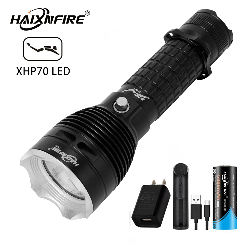 Haixnfire DV60水肺潛水手電筒XHP70 LED水下防水手電筒7000流明潛水手電筒野營燈水抓魚燈