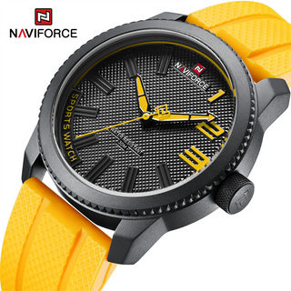 Naviforce 男士 9202T 豪華防水黃色橡膠運動軍事商務石英禮品手錶