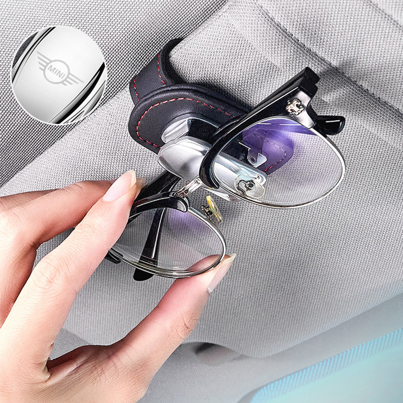1 件創意汽車遮陽板眼鏡夾 Napa 皮革太陽鏡卡票固定夾汽車內飾配件適用於 Mini Cooper One S R50