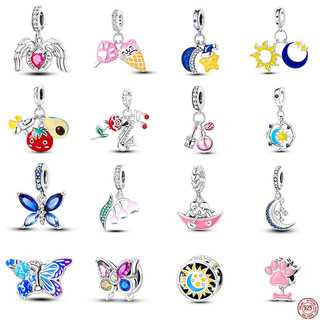 PANDORA 925 銀吊飾適合潘多拉手鍊 Diy 女士珠寶香水化妝品星月耳機吊墜蝴蝶花珠