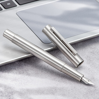 Hongdian Forest Pro 銀色不銹鋼鋼筆,經典設計流暢書寫筆,帶墨水筆芯轉換器和金屬筆盒套裝