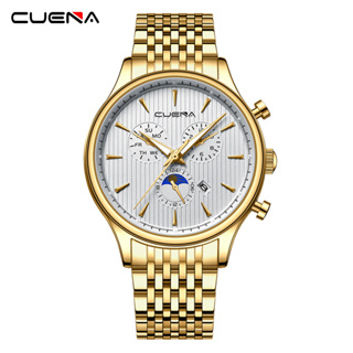 Cuena 原創品牌男士手錶不銹鋼經典復古創意設計錶盤時尚休閒商務運動石英模擬防水 6065