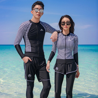 2023新款 黑白拼接水母衣 多件式泳衣 防晒速乾長袖泳衣 情侶泳衣 衝浪衣 浮潛衣 海邊泳衣