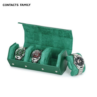CONTACTS FAMILY 3 手錶捲盒綠色表架旅行手腕首飾收納收納盒便攜式皮革錶殼