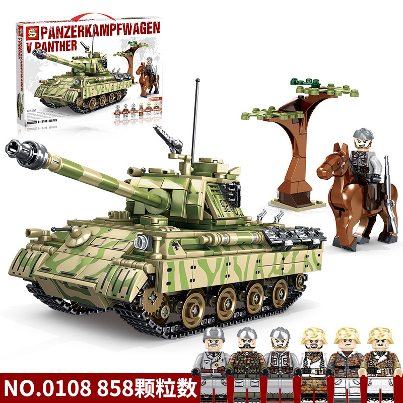 858pcs 積木拼裝豹式坦克軍事模型樂高小顆粒益智男孩子玩具