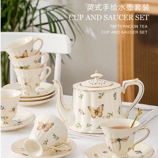【當天發貨】歐式花茶杯組 田園陶瓷茶杯 陶瓷咖啡杯 陶瓷茶壺 陶瓷泡茶茶壺 下午茶茶具 陶瓷泡茶杯 咖啡杯盤組 花茶壺