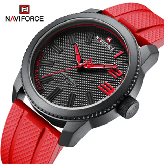 Naviforce 9202T 男士簡約休閒矽膠紅色石英防水時尚品牌手錶