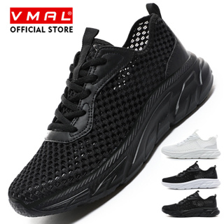 VMAL 網眼鞋男士運動鞋高品質休閒鞋繫帶黑色時尚健身房休閒輕便步行路跑鞋跑步鞋適合日常生活和運動 39-45