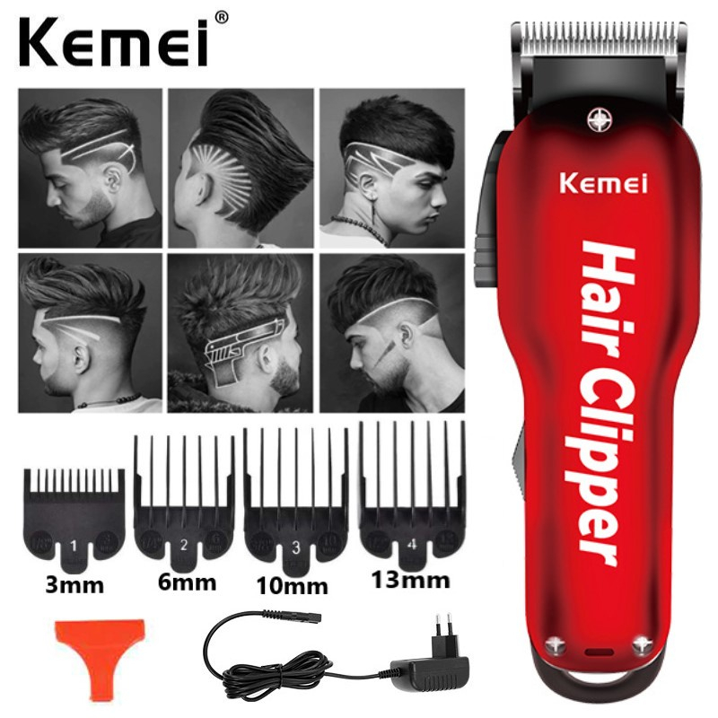 KEMEI 科美理髮器專業理髮器褪色電動理髮機無繩魔術鬍鬚修剪器強力工具紅色