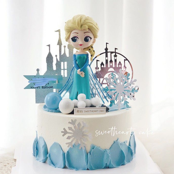 現貨 冰雪奇緣玩具 艾莎公主蛋糕裝飾 城堡雪花插牌女孩寶寶生日烘焙插件 冰雪奇緣擺件 生日禮物 蛋糕裝飾