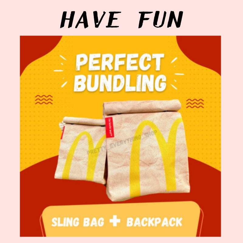 【拾趣】McDonald's書包 麥當勞帆布後背包/斜背包 防水大容量包包 後背包 上課包 通勤包