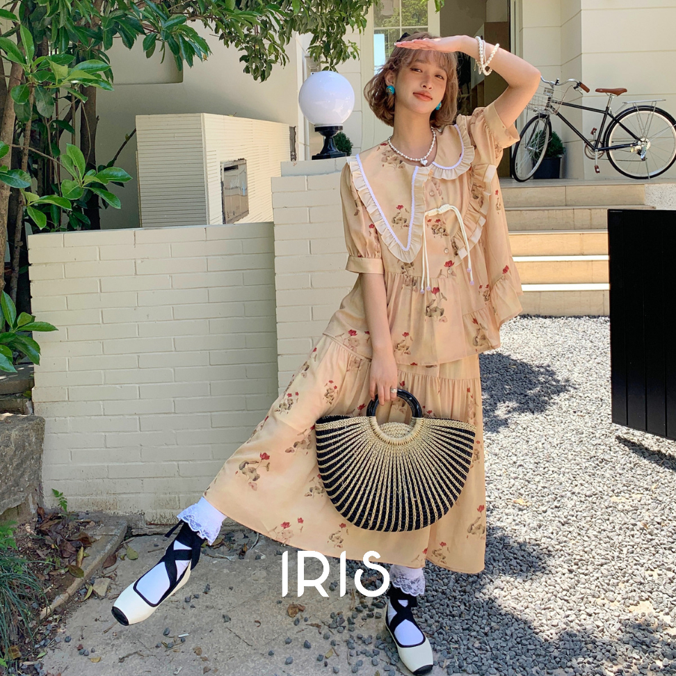 IRIS BOUTIQUE 泰國製造 小眾設計品牌 夏季新款 Jeju Island套裝碎花襯衫上衣半身裙女