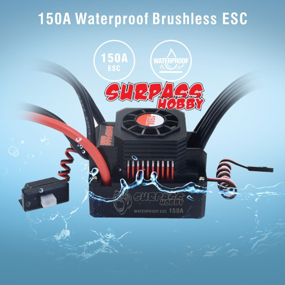 Surpass 3s-6s 150A 防水 ESC 無傳感器無刷速度控制器適用於 1/10 1/8 RC 越野車怪物卡車