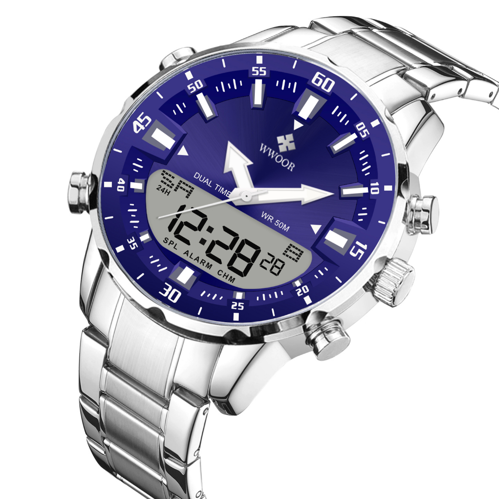 WWOOR  高級品牌手錶  防水運動手錶  計時碼錶雙顯男士手錶 -8890