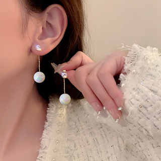 優雅的彩色珍珠閃閃發光的鑽石耳環女士韓國耳飾