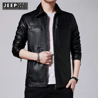 Jeep SPIRIT 1941 ESTD真皮男士青春潮流新款修身韓版帥氣男士秋冬皮夾克