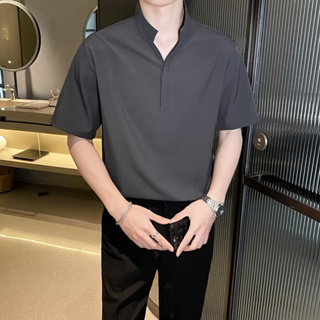 立領短袖polo衫男 4色S-4XL 夏季輕熟風素色上衣 潮流緊身T恤