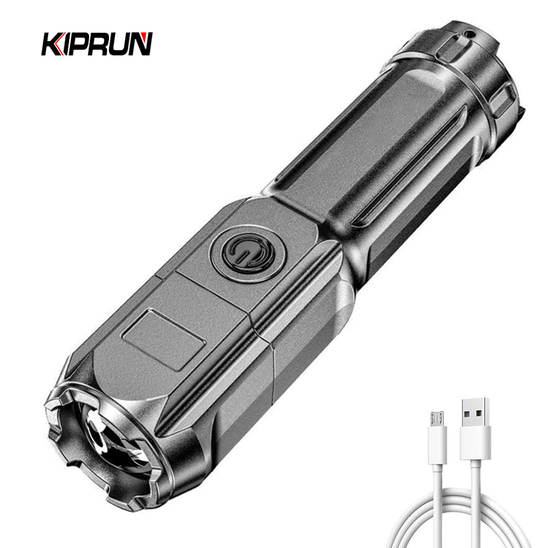 Kiprun 便攜式手電筒強光大功率聚光燈 USB 可充電防水可變焦使用 18650 電池輸出