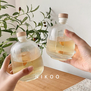NIKOO★現貨★500ml條紋玻璃瓶 創意玻璃酒瓶 密封玻璃瓶 高顏值隨手小酒瓶 果酒瓶咖啡瓶玻璃分裝容器