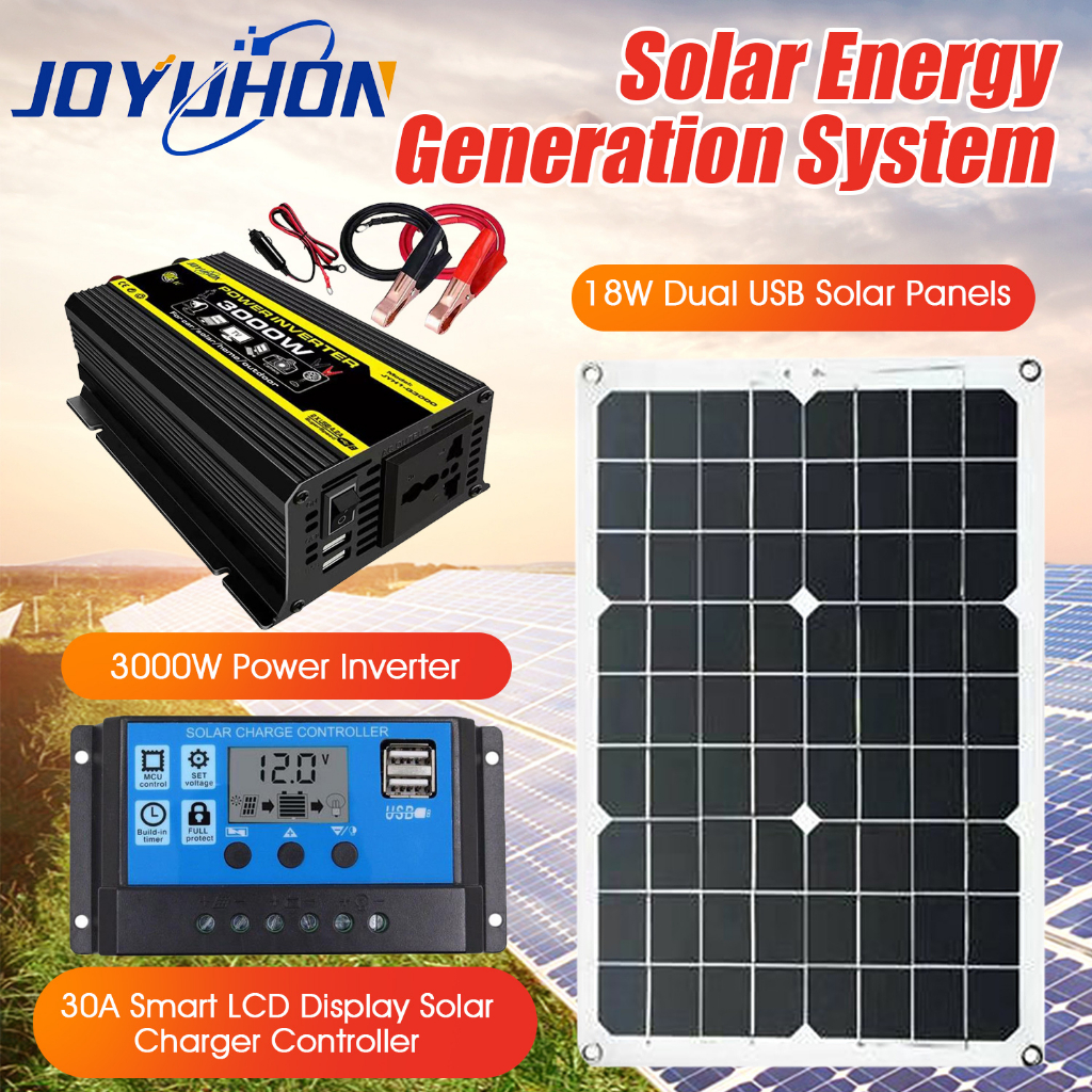 JOYUHON 3000W電源逆變器+18W太陽能板+30A控制器 12V轉110V/220V電壓轉換器